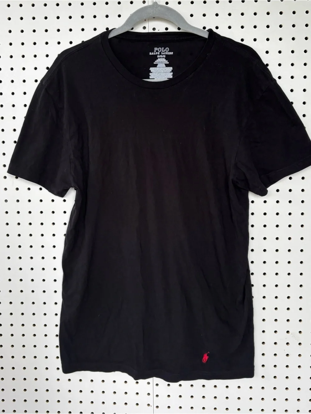 Polo by Ralph Lauren Men’s Black Short-Sleeve Crewneck Tee with Red Pony M